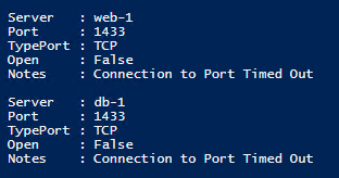 The information above for port 1433 (SQL) is visible after running the script and pressing F5.