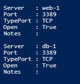 The information above for port 3389 (RDP) is visible after running the script and pressing F5.