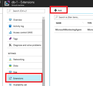Extensions is selected on the left under Settings, and + Add is highlighted at the top right.