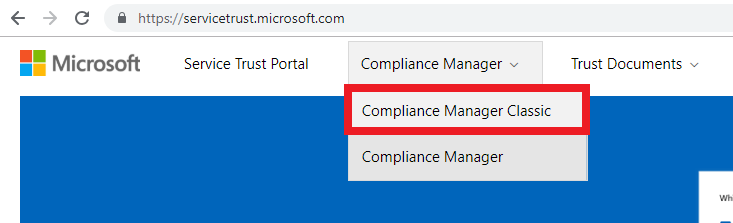 Compliance Manager Classic is highlight in the menu navigation.