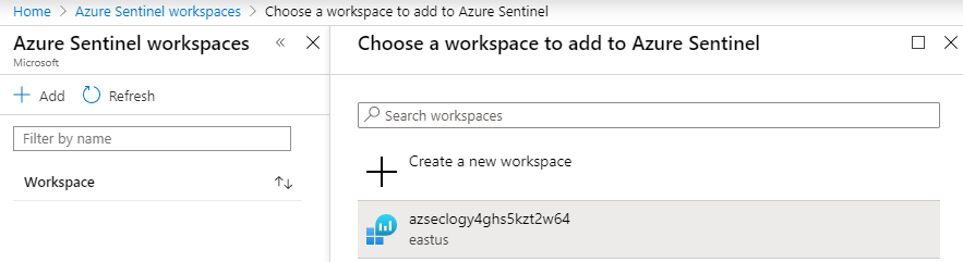 The screenshot displays the Azure workspace found in the resource group.