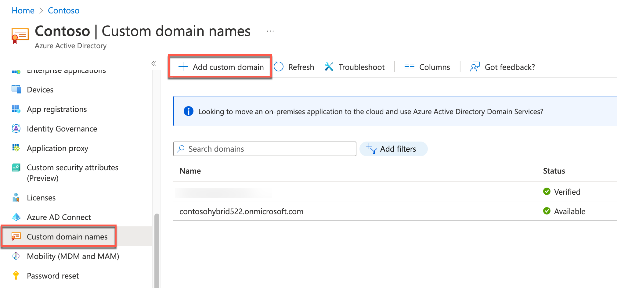 Illustrating selecting custom domains names and add custom domain.