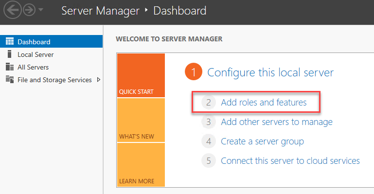 After connecting to the virtual machine, you will configure the server role in server manager as shown in this screenshot.