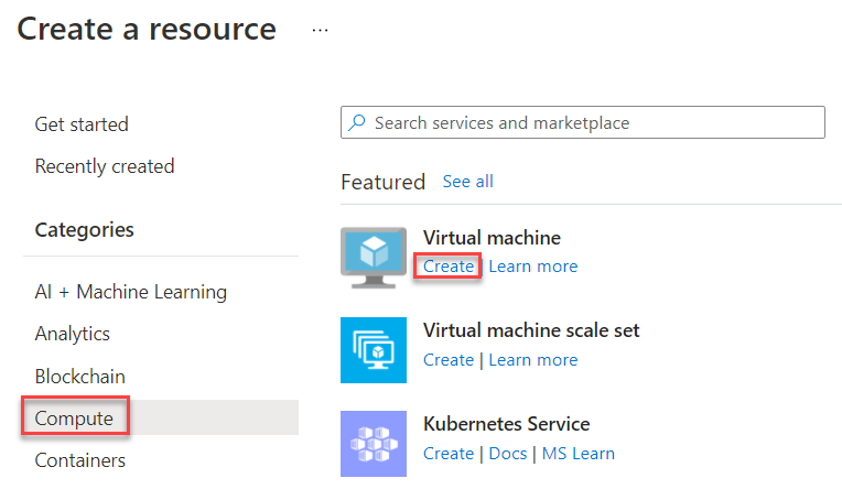 In this screenshot, you are selecting to create a Virtual machine as a compute resource.