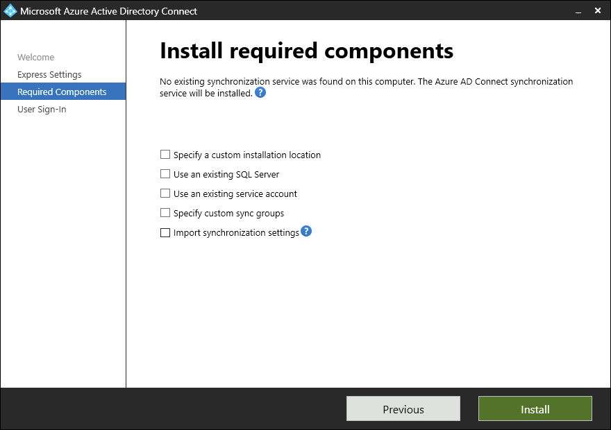 Install the required components and do not select any optional components before selecting install, as shown in this screenshot.