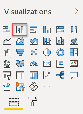 On the Visualizations palette, the stacked column chart icon is highlighted.