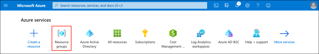 Resource groups is highlighted in the Azure services list.