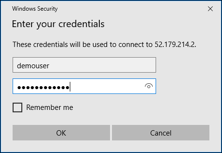 The credentials specified above are entered into the Enter your credentials dialog.